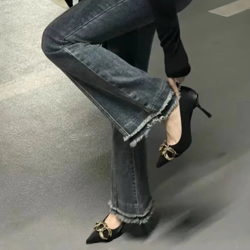 Women's High Heel Pointed Toe 2024 Hot Sale Summer New Fashion Metal Slender Heel Design Ladies Dress Shoes Zapatos De Mujer