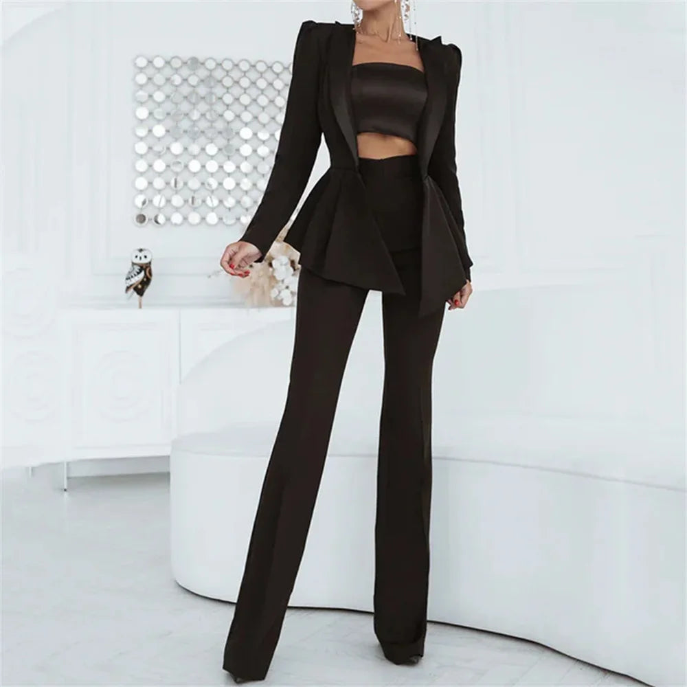 White 2 Pieces Set for Women 2023 New in High Streetwear Long Sleeve Nipped Waist Blazer Set Office Ladies Formal Pants Sets