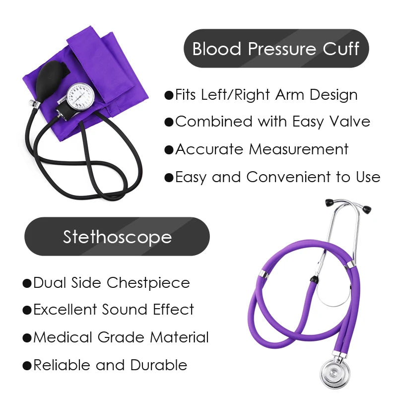 Manual Blood Pressure Monitor BP Cuff Manometer Upper Arm Medical Aneroid Sphygmomanometer & Dual Cardiology Stethoscope Pouch