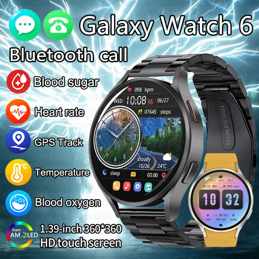 2024 New Galaxy Watch 6 Smart Watch Men Blood Glucose Bluetooth Call Voice Assistant Clock GPS Tracker Smart Watch For Samsung