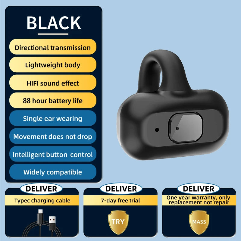 Ear-Clip Wireless Earphone Open 360° Panoramic Sound HIFI Heavy Bass DT3.0 Mic ENS Noise Reduction TWS Bluetooth 5.3 Headset