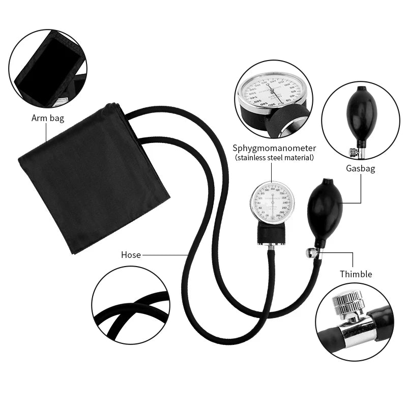 Manual Blood Pressure Monitor BP Cuff Manometer Upper Arm Medical Aneroid Sphygmomanometer & Dual Cardiology Stethoscope Pouch