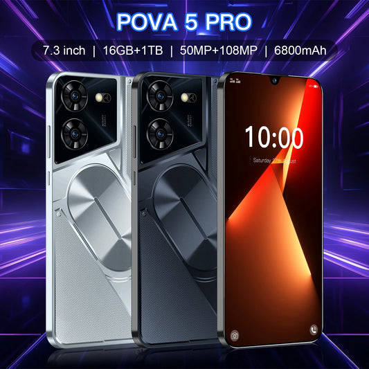 Pova 5 Pro Mobile Phones Original 7.3HD Smartphone 16GB+1TB 4G 5G Dual Sim Cellphones Android Face Unlocked 6800mAh Cell Phone