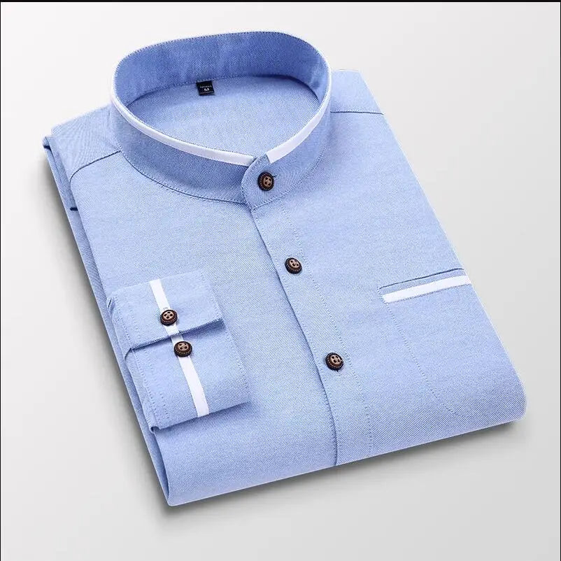 Black Male Stretch Long Sleeve Shirts/Men's High Quality Stand Collar Pure Slim Fit Business Shirt Red White Camisa Man Chemise