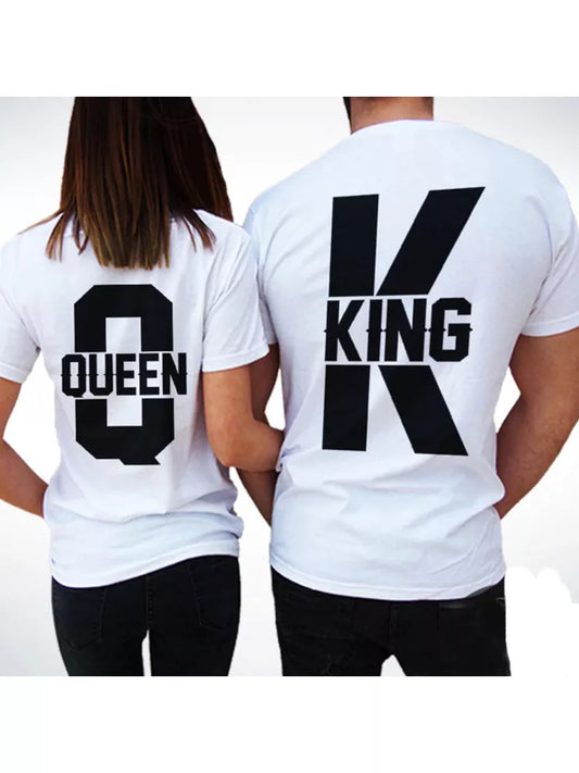 Matching Couple Outfit King and Queen Graphic Print Short Sleeve TShirt Casual Lover Clothes White T-shirt Valentine's Gift